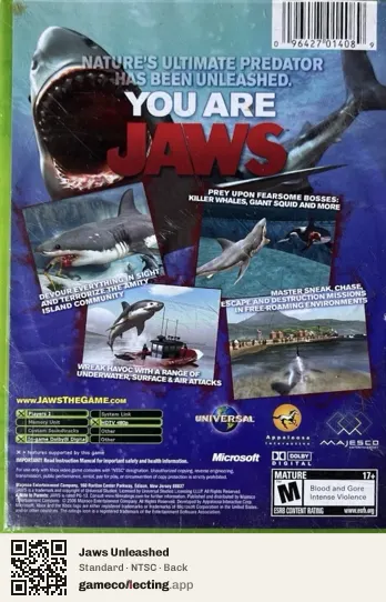 Jaws Unleashed Xbox, NTSC box back