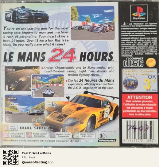 Test Drive Le Mans PlayStation, PAL box back