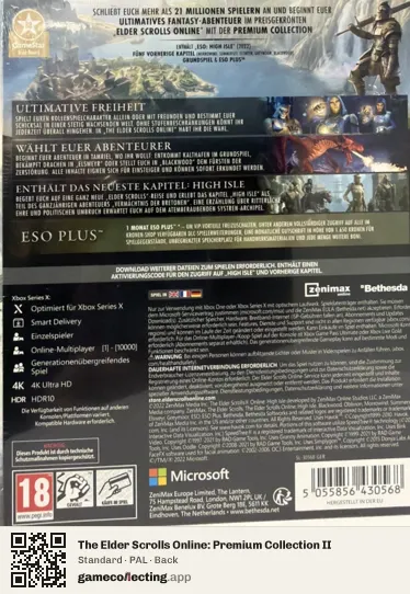 The Elder Scrolls Online: Premium Collection II Xbox One, PAL box back