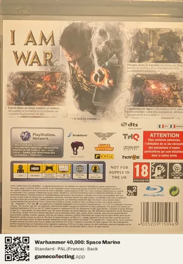 Warhammer 40,000: Space Marine PlayStation 3, France box back