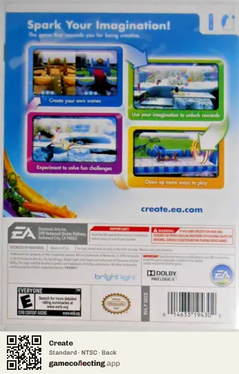 Create Nintendo Wii, NTSC box back