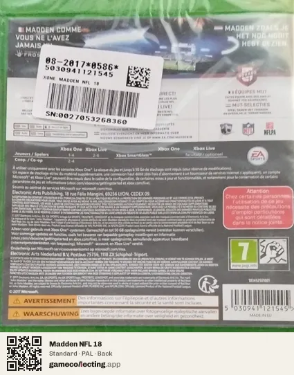 Madden NFL 18 Xbox One, PAL box back