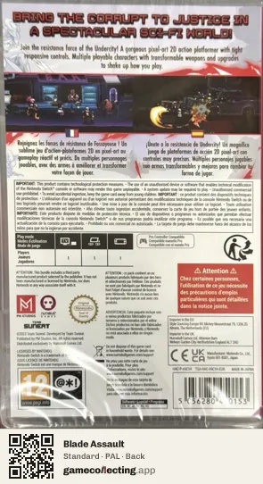 Blade Assault Nintendo Switch, PAL box back