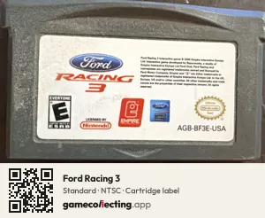 Ford Racing 3 Game Boy Advance, NTSC cartridge label