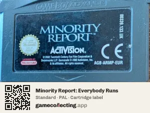 Minority Report: Everybody Runs Game Boy Advance, PAL cartridge label