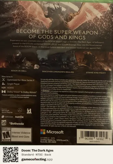 Doom: The Dark Ages Xbox Series X, NTSC box back