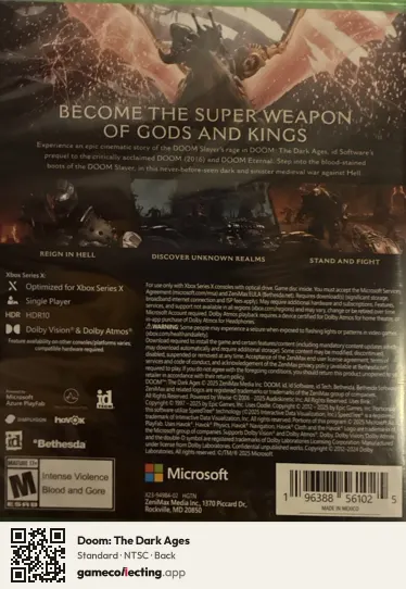 Doom: The Dark Ages Xbox Series X, NTSC box back