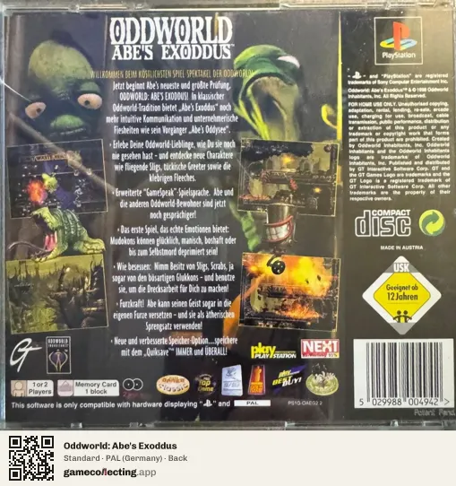 Oddworld: Abe's Exoddus PlayStation, Germany box back