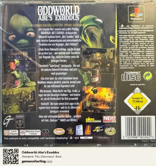 Oddworld: Abe's Exoddus PlayStation, Germany box back