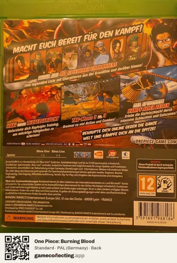 One Piece: Burning Blood Xbox One, Germany box back