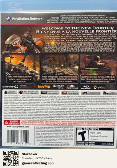 Starhawk PlayStation 3, NTSC box back