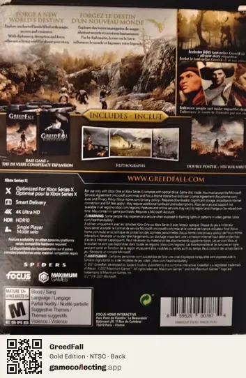GreedFall Xbox Series X, NTSC box back
