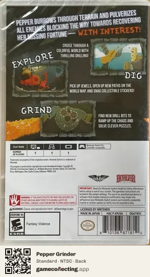 Pepper Grinder Nintendo Switch, NTSC box back
