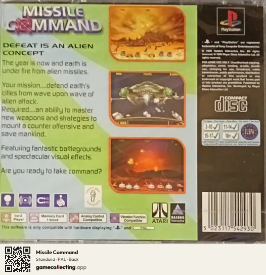Missile Command PlayStation, PAL box back