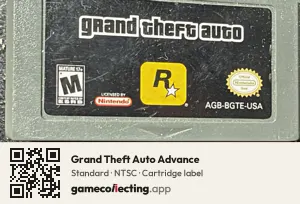 Grand Theft Auto Advance Game Boy Advance, NTSC cartridge label