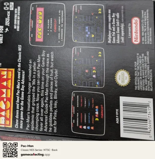 Pac-Man Game Boy Advance, NTSC box back