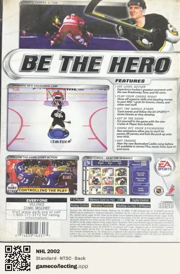NHL 2002 PlayStation 2, NTSC box back