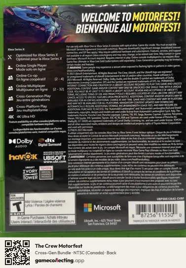 The Crew Motorfest Xbox One, Canada box back