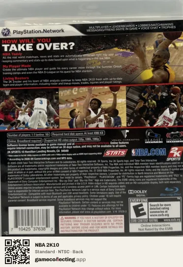 NBA 2K10 PlayStation 3, NTSC box back