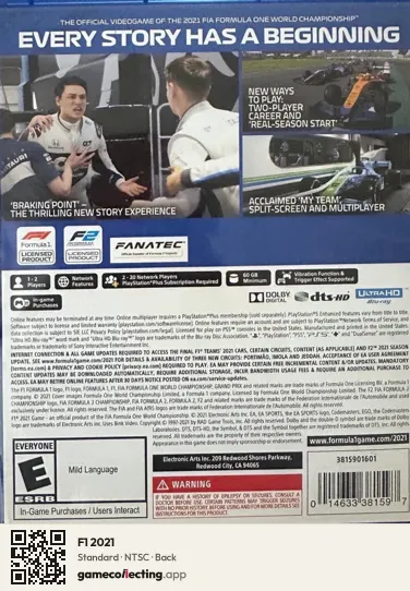 F1 2021 PlayStation 5, NTSC box back