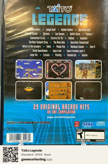Taito Legends PlayStation 2, NTSC box back