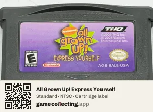 All Grown Up! Express Yourself Game Boy Advance, NTSC cartridge label