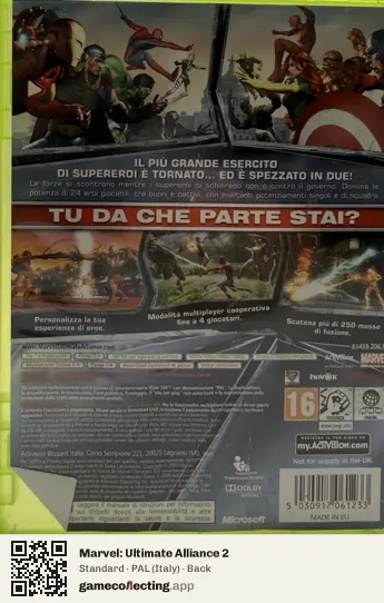 Marvel: Ultimate Alliance 2 Xbox 360, Italy box back