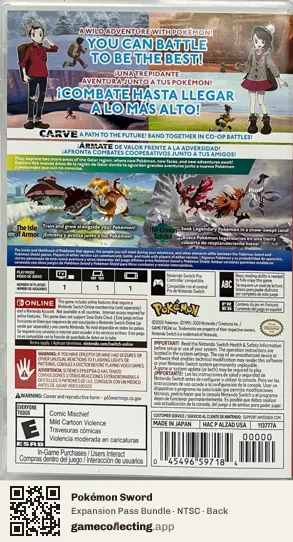 Pokémon Sword Nintendo Switch, NTSC box back