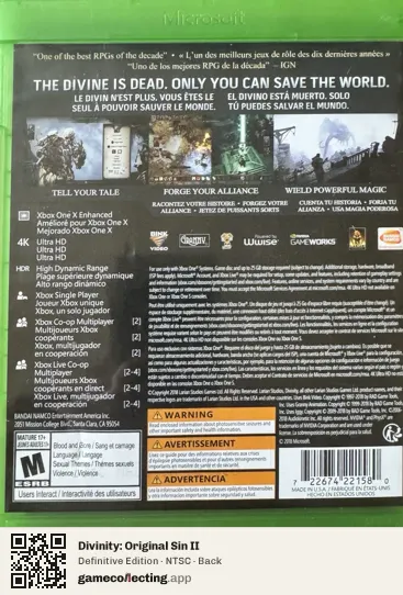 Divinity: Original Sin II Xbox One, NTSC box back