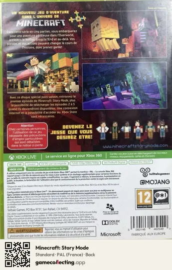 Minecraft: Story Mode Xbox 360, France box back