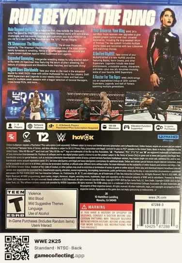 WWE 2K25 PlayStation 5, NTSC box back