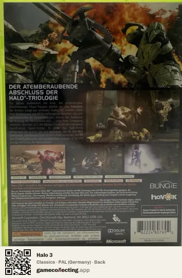 Halo 3 Xbox 360, Germany box back