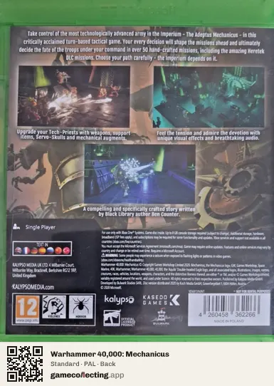 Warhammer 40,000: Mechanicus Xbox One, PAL box back