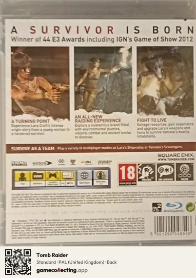 Tomb Raider PlayStation 3, United Kingdom box back