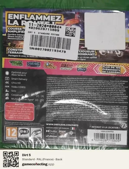 Dirt 5 Xbox One, France box back