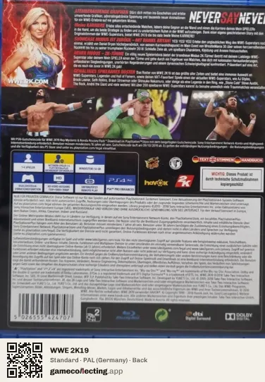 WWE 2K19 PlayStation 4, Germany box back