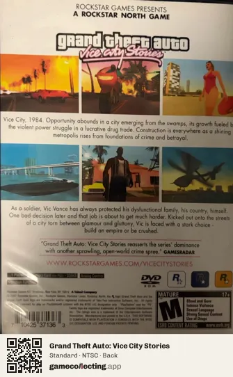 Grand Theft Auto: Vice City Stories PlayStation 2, NTSC box back