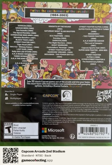 Capcom Arcade 2nd Stadium Xbox One, NTSC box back