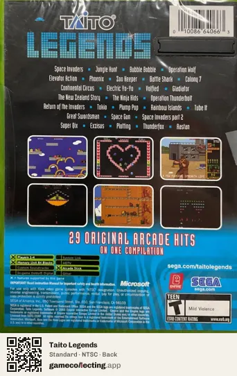 Taito Legends Xbox, NTSC box back