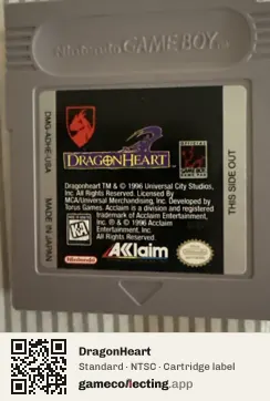 DragonHeart Game Boy, NTSC cartridge label