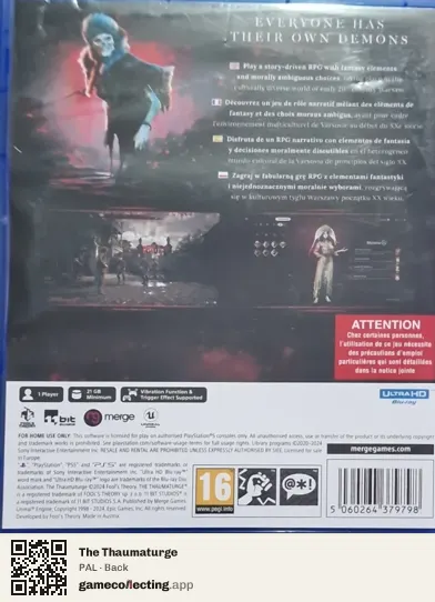 The Thaumaturge PlayStation 5, PAL box back