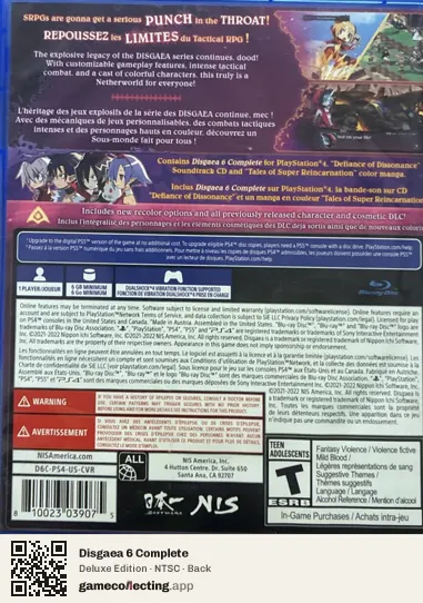 Disgaea 6 Complete PlayStation 4, NTSC box back