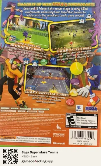 Sega Superstars Tennis Xbox 360, NTSC box back