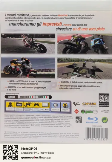 MotoGP 08 PlayStation 3, Italy box back