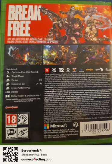 Borderlands 4 Xbox Series X, PAL box back