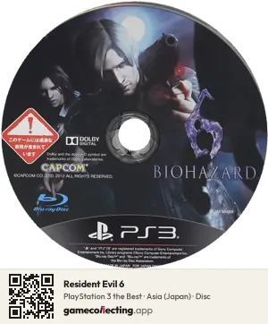 Resident Evil 6 PlayStation 3, Asia disc