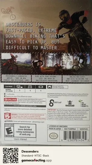 Descenders Nintendo Switch, NTSC box back