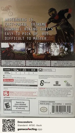 Descenders Nintendo Switch, NTSC box back
