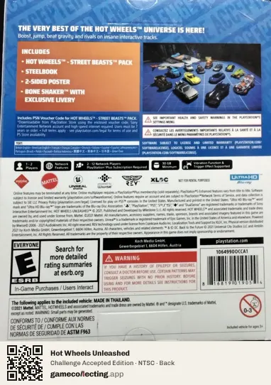 Hot Wheels Unleashed PlayStation 5, NTSC box back
