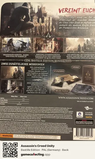 Assassin's Creed Unity Xbox One, Germany box back